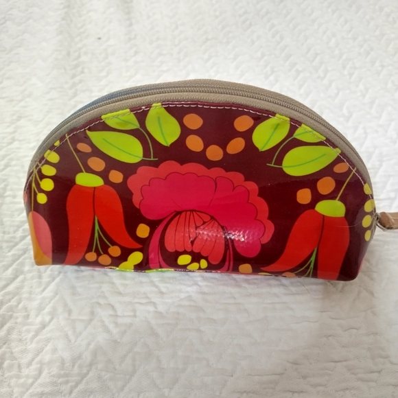 Consuela Brown Flowers Medium Dome Makeup Cosmetic Bag - Picture 4 of 5